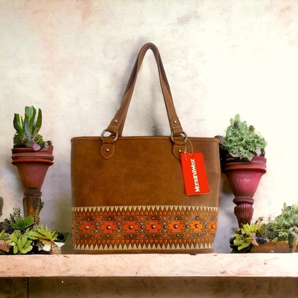 Tribal Ethnic Western Style Shoulder Bag, Cognac Color, Simple & Beautiful